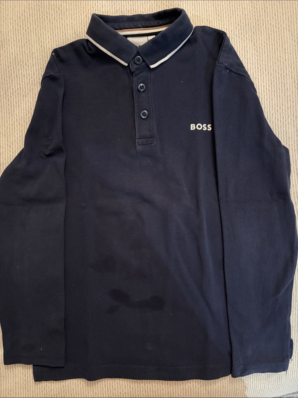 Boss Navy Long Sleeve Polo with White Trim